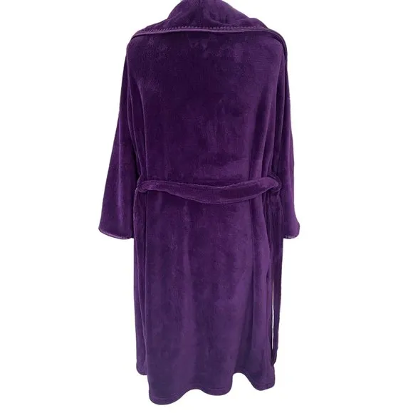 Oscar de la Renta Plush Fleece Satin Trim Calf Length Loungewear Spa Robe-S/M