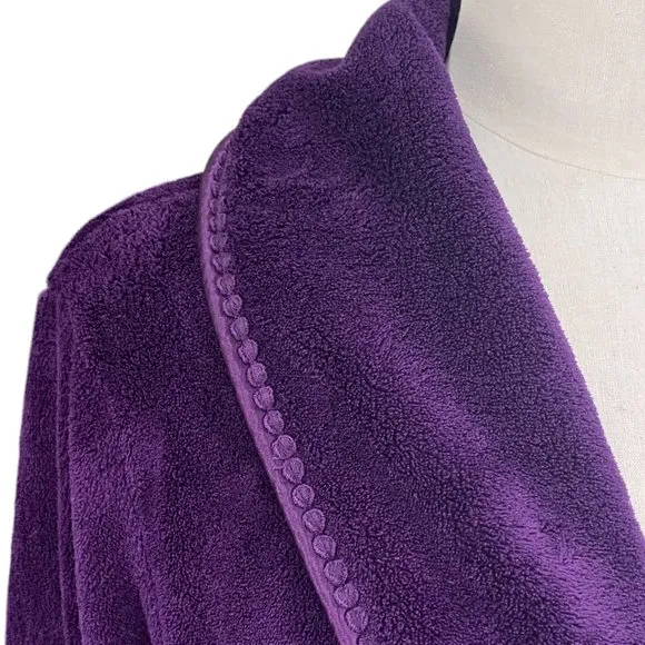 Oscar de la Renta Plush Fleece Satin Trim Calf Length Loungewear Spa Robe-S/M