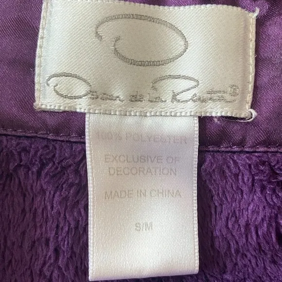 Oscar de la Renta Plush Fleece Satin Trim Calf Length Loungewear Spa Robe-S/M