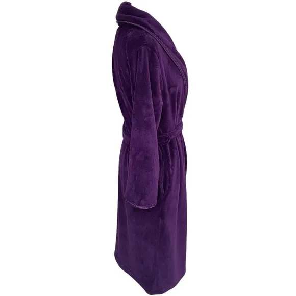 Oscar de la Renta Plush Fleece Satin Trim Calf Length Loungewear Spa Robe-S/M