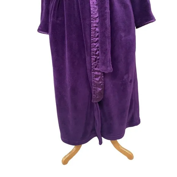 Oscar de la Renta Plush Fleece Satin Trim Calf Length Loungewear Spa Robe-S/M