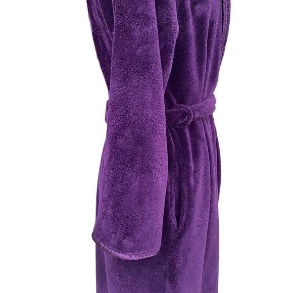 Oscar de la Renta Plush Fleece Satin Trim Calf Length Loungewear Spa Robe-S/M