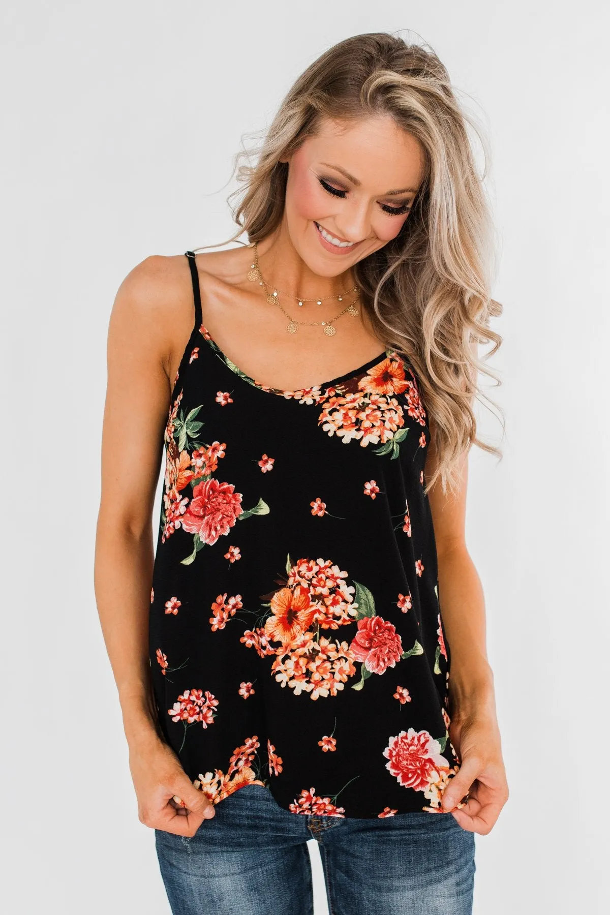 Out of Reach Floral Tank Top- Black