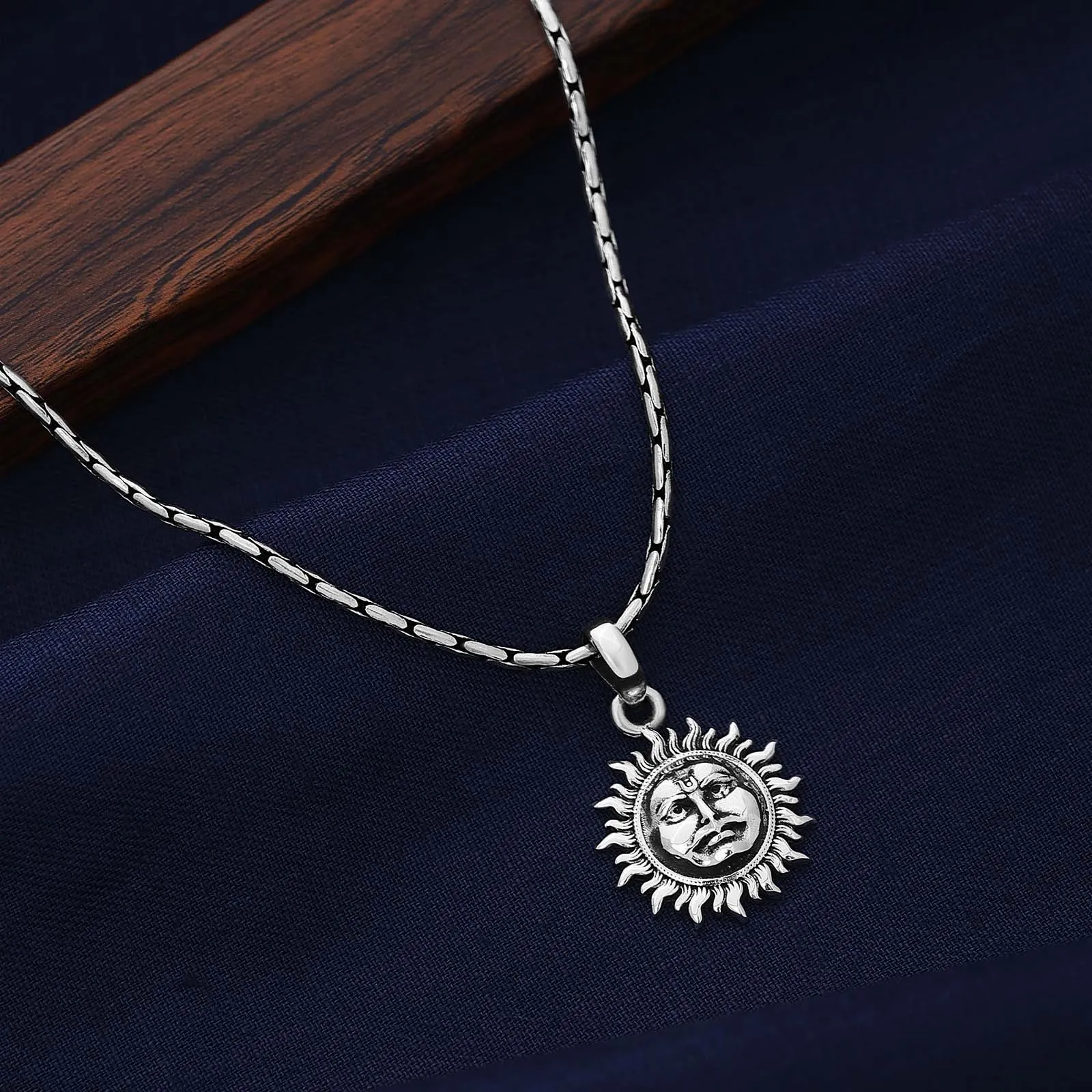 Oxidized Pure Silver Sun Pendant