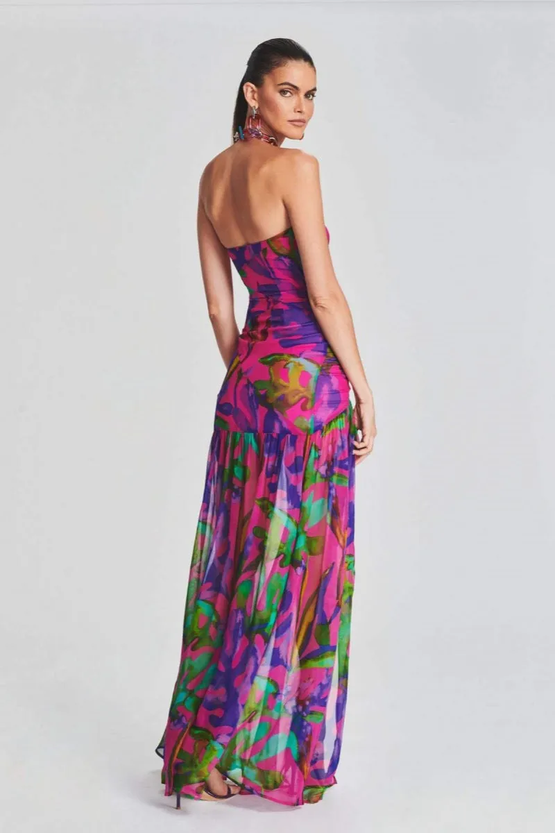 Pam | Printed Strapless Slit Maxi Dress