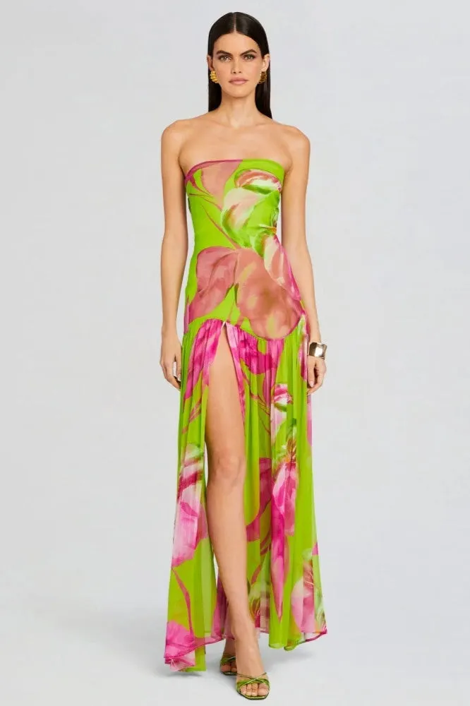 Pam | Printed Strapless Slit Maxi Dress