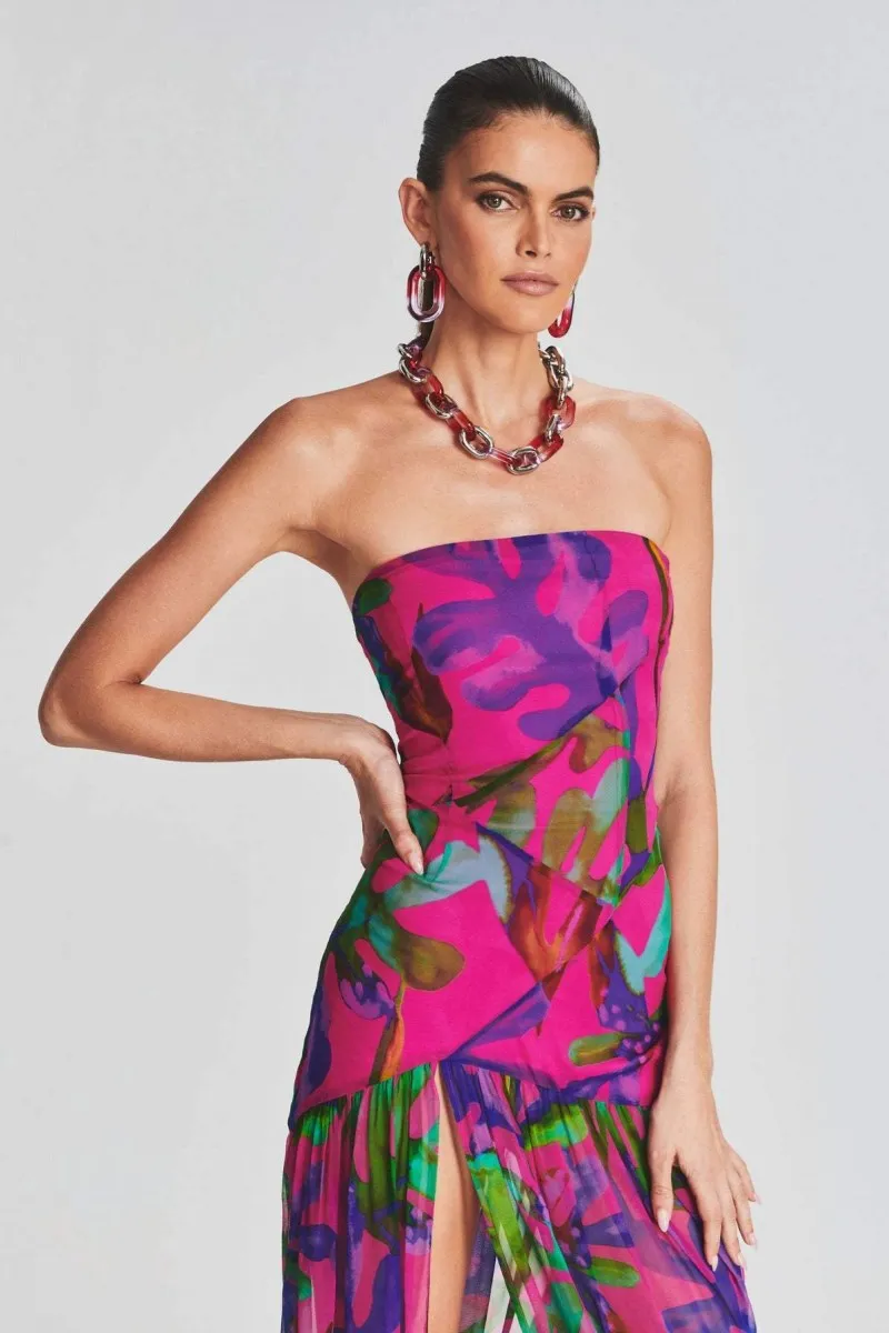 Pam | Printed Strapless Slit Maxi Dress
