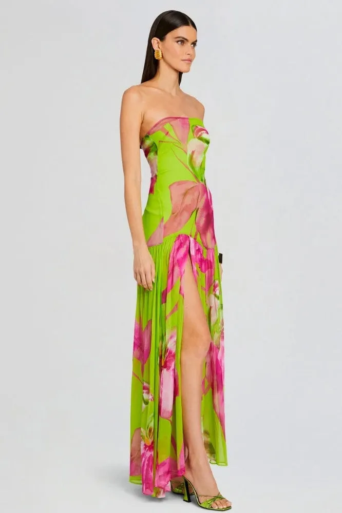 Pam | Printed Strapless Slit Maxi Dress