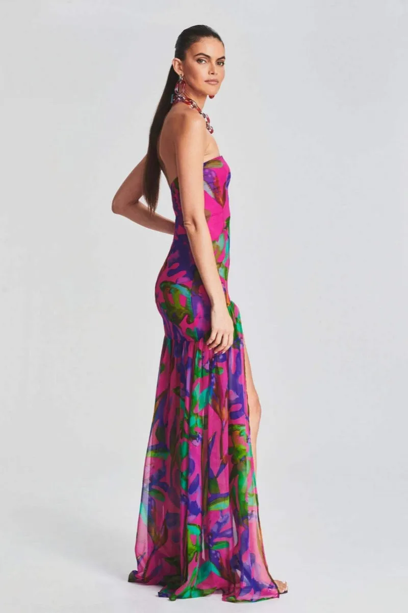 Pam | Printed Strapless Slit Maxi Dress
