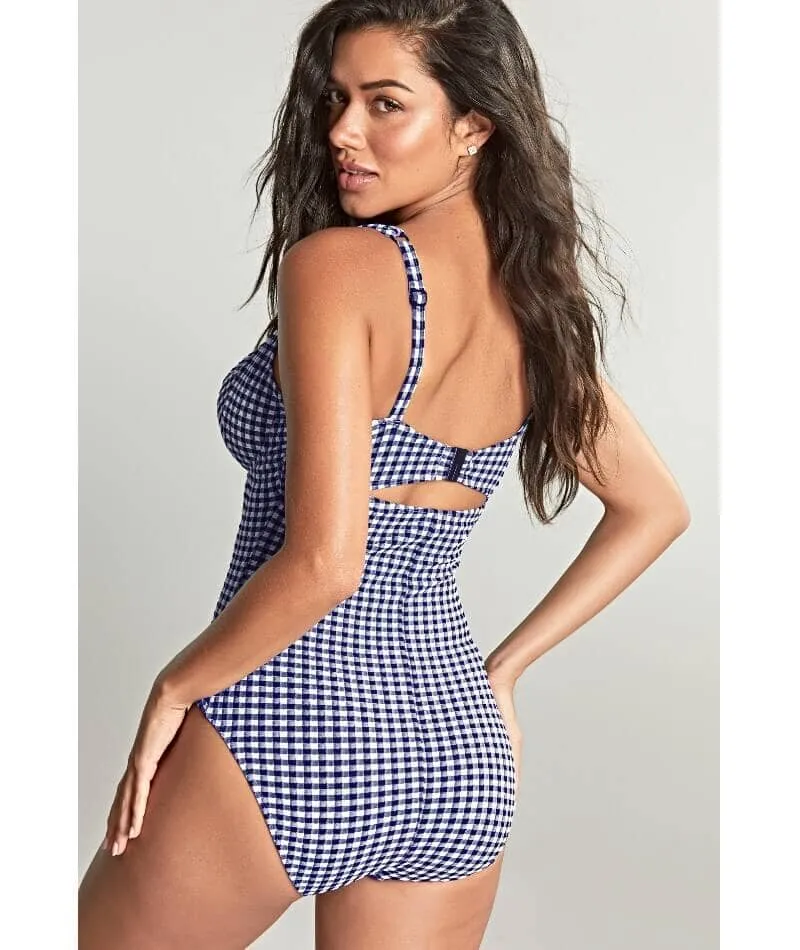 Panache Swimwear Gingham Paloma Balconnet Underwire One Piece Swimsuit - Navy Gingham