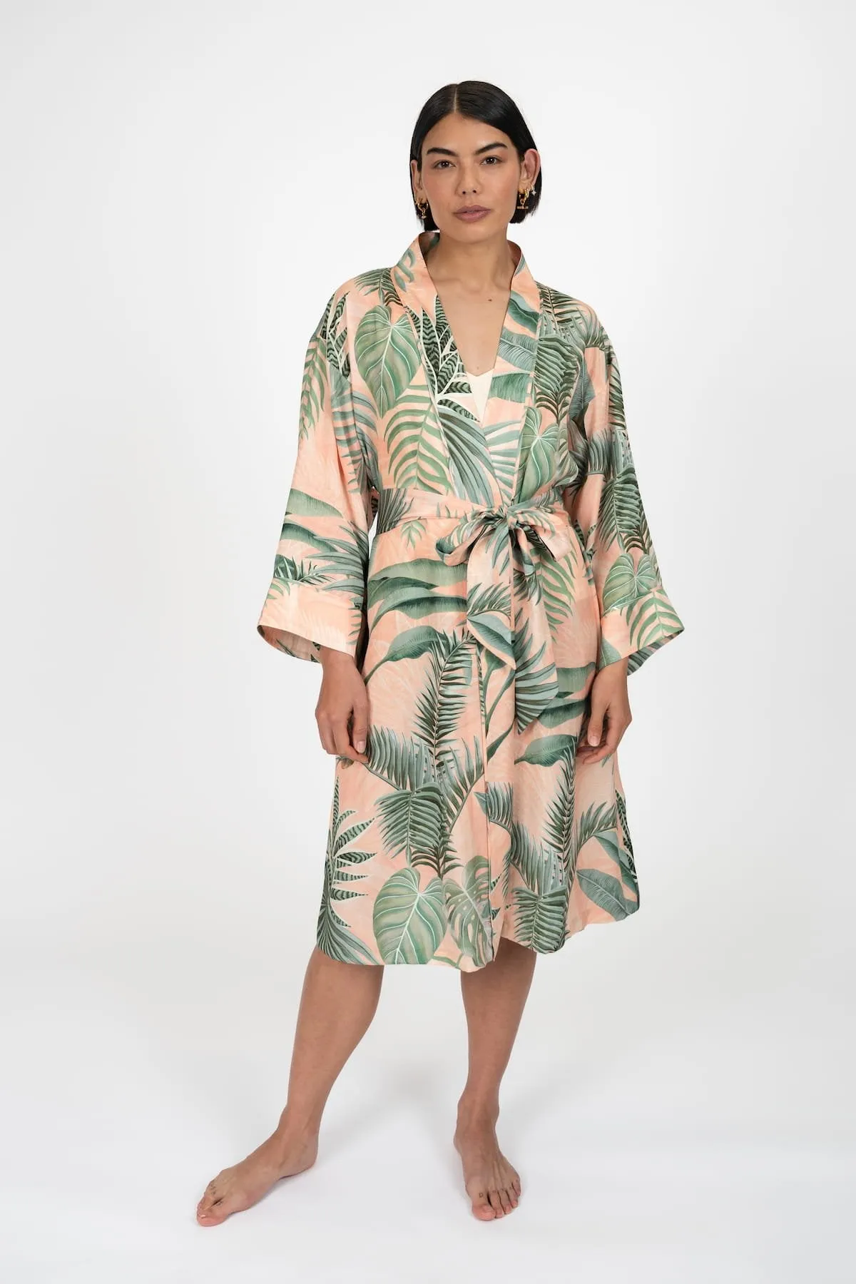Peach Palms Kimono Robe