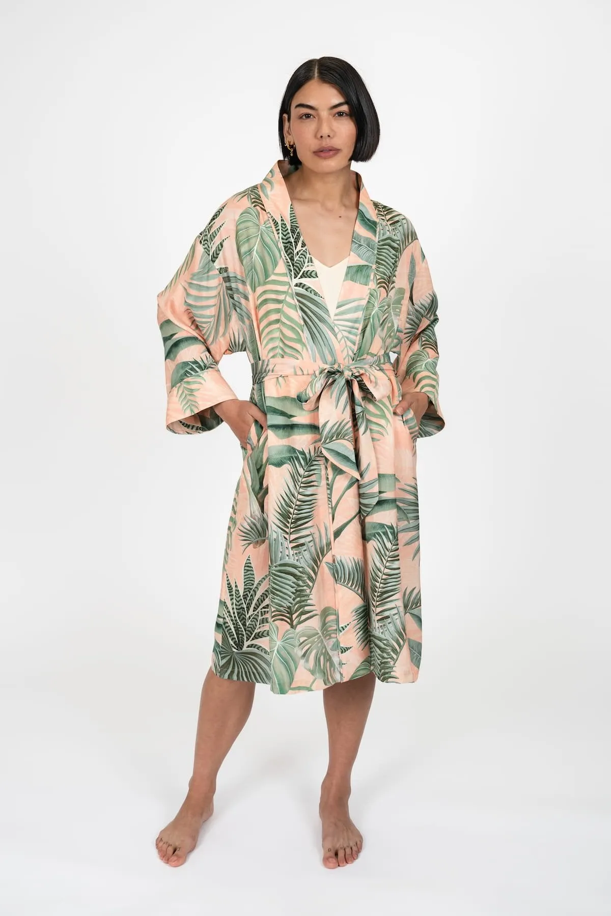 Peach Palms Kimono Robe