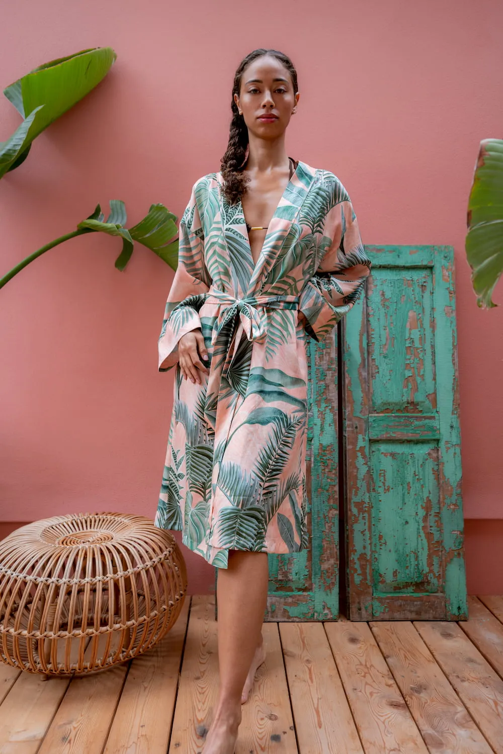 Peach Palms Kimono Robe