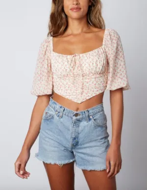 Peasant Balloon Sleeve Bandana Crop Top