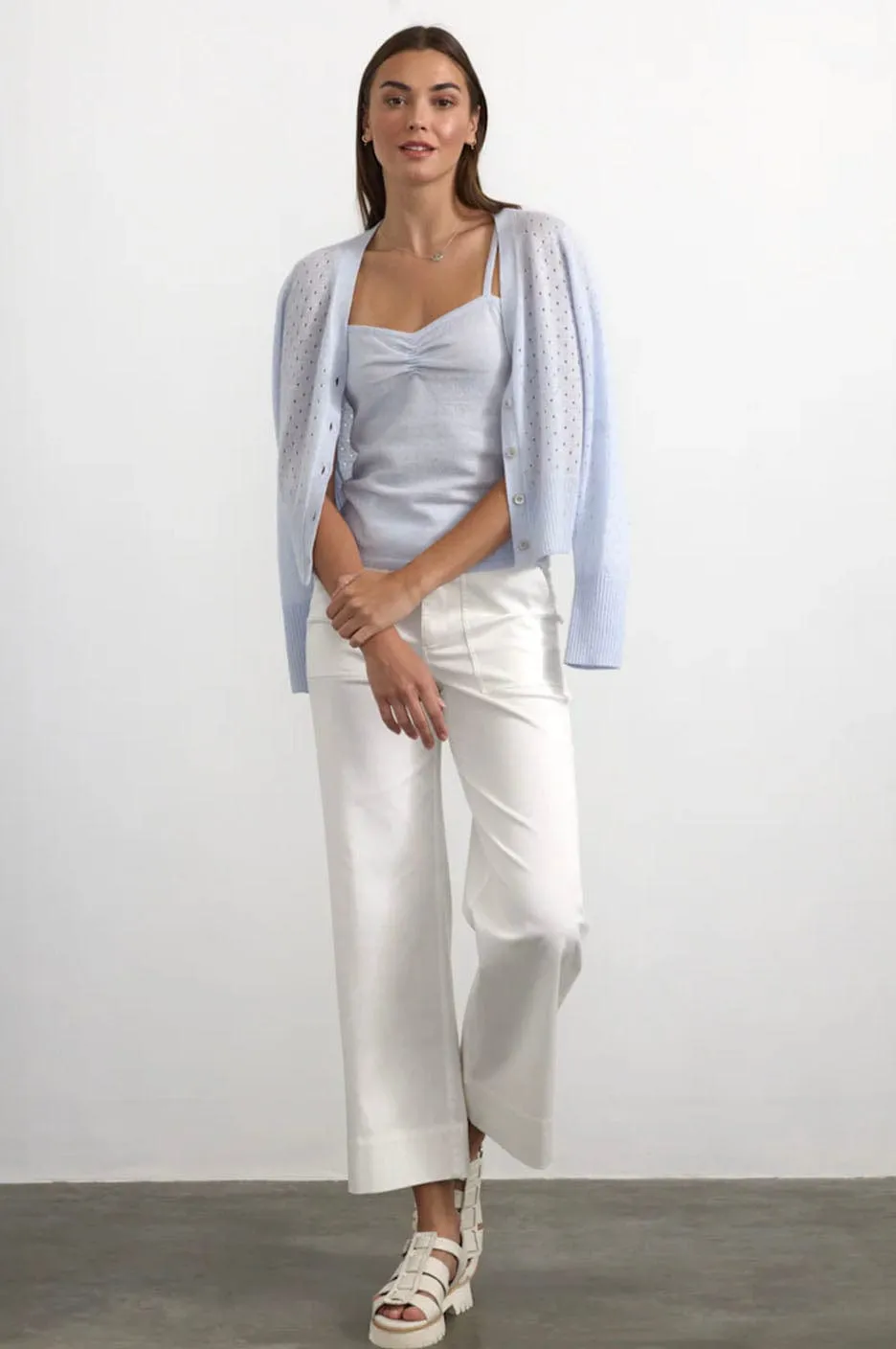 Perforated Vee Cardi | Ice