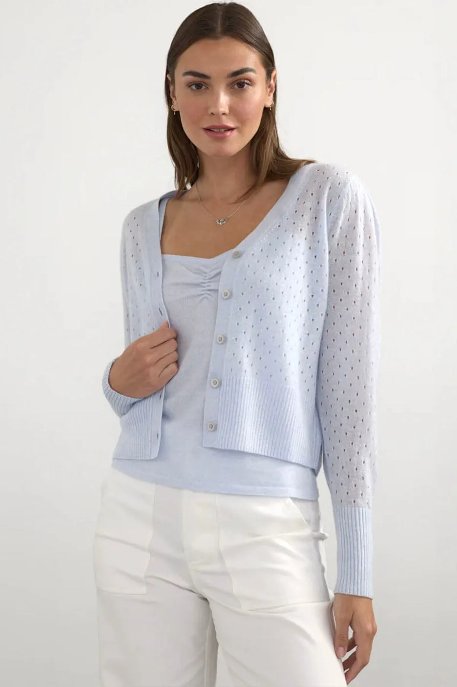 Perforated Vee Cardi | Ice