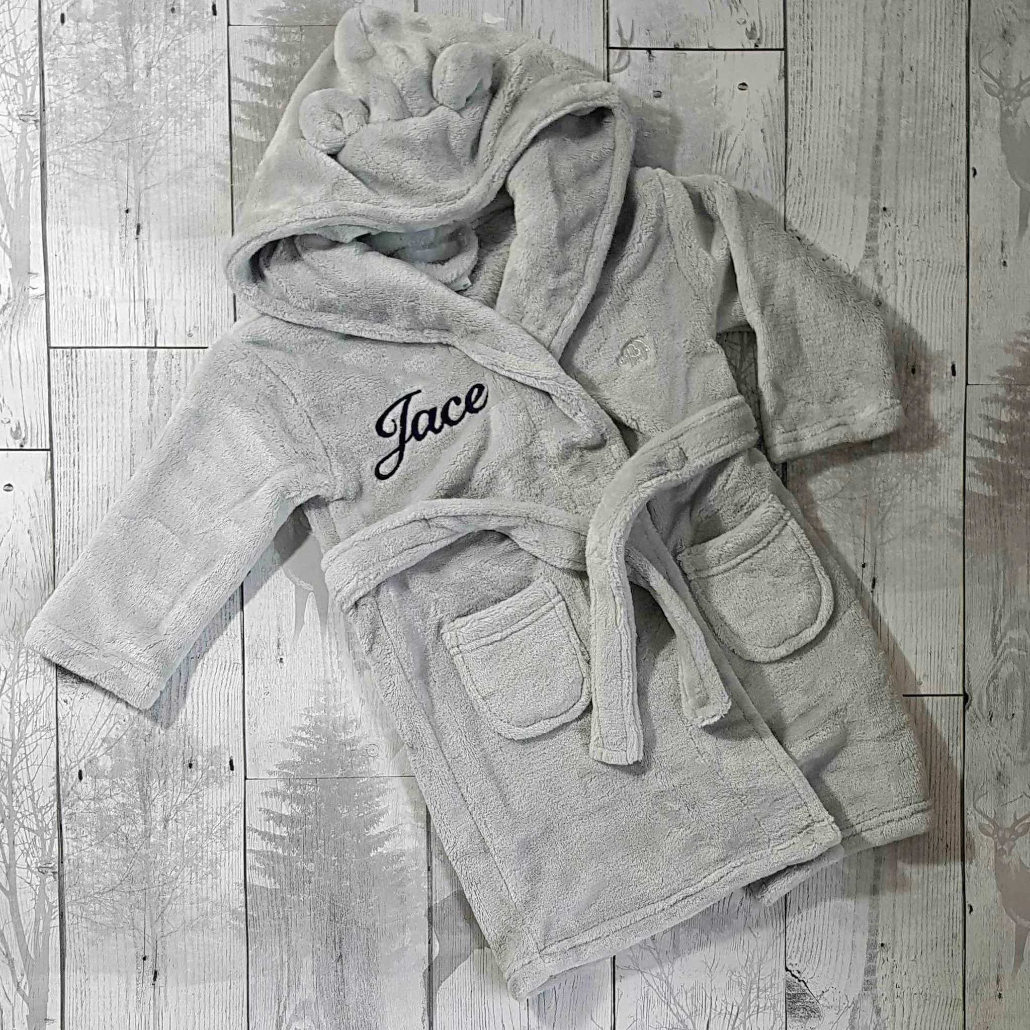 Personalised Baby Dressing Gown - Grey