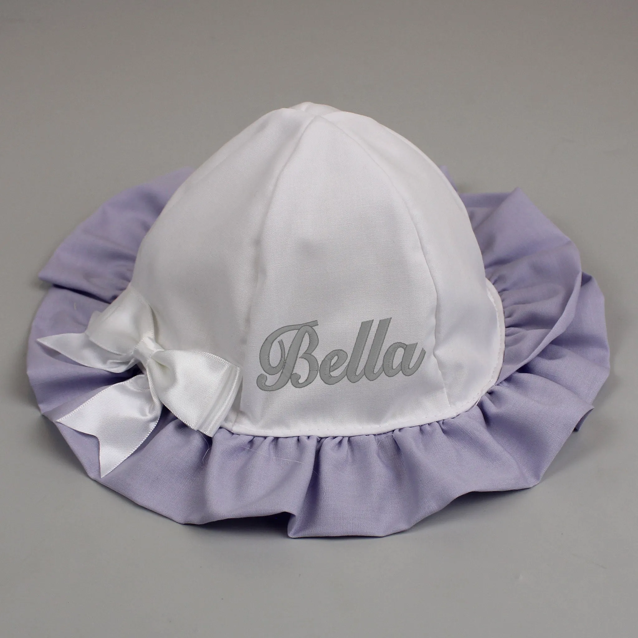Personalised Baby Girls Sunhat - White & Lilac