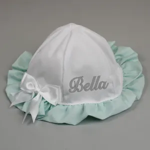 Personalised Baby Girls Sunhat - White & Mint