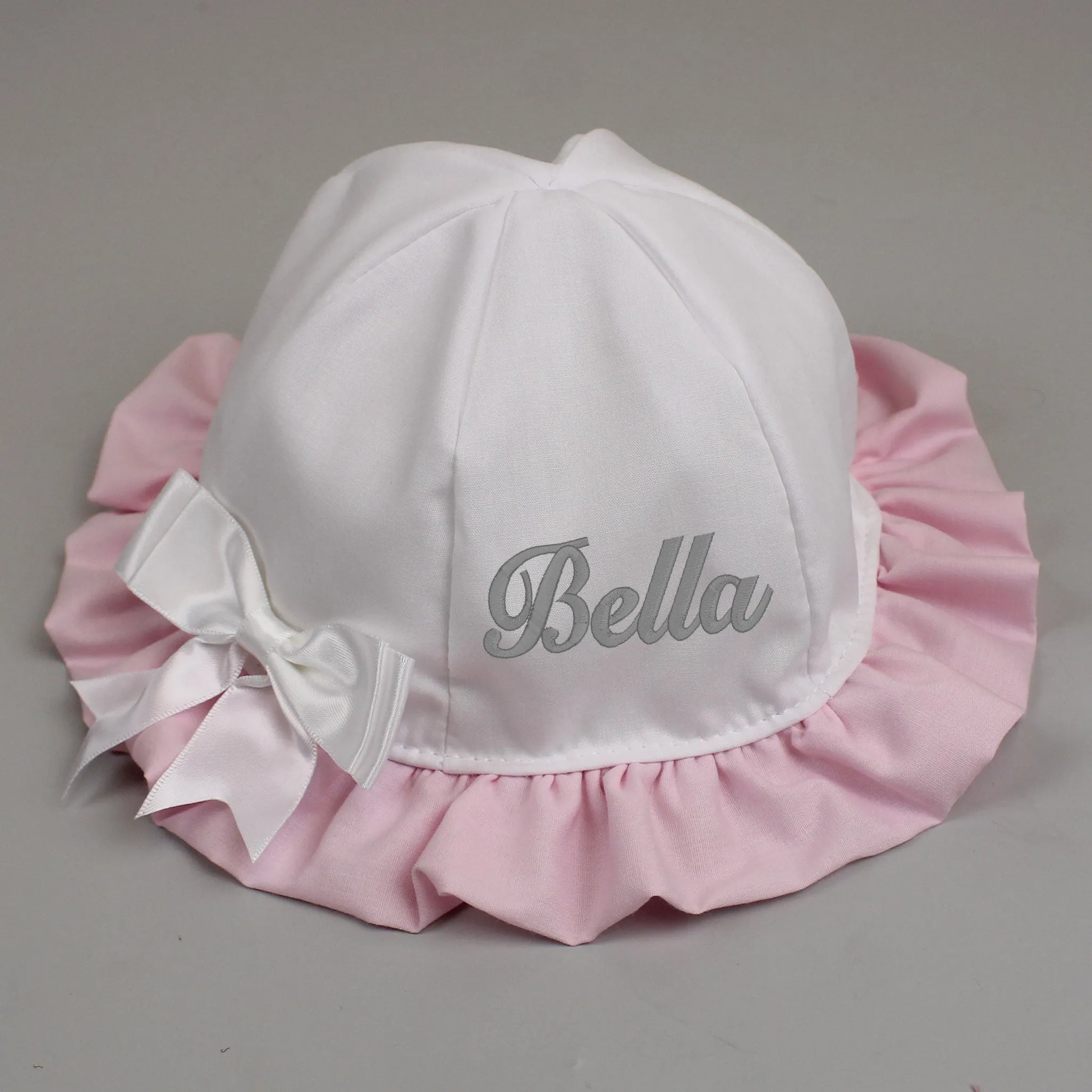 Personalised Baby Girls Sunhat - White & Pink