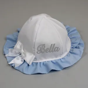 Personalised Baby Girls Sunhat - White and Blue