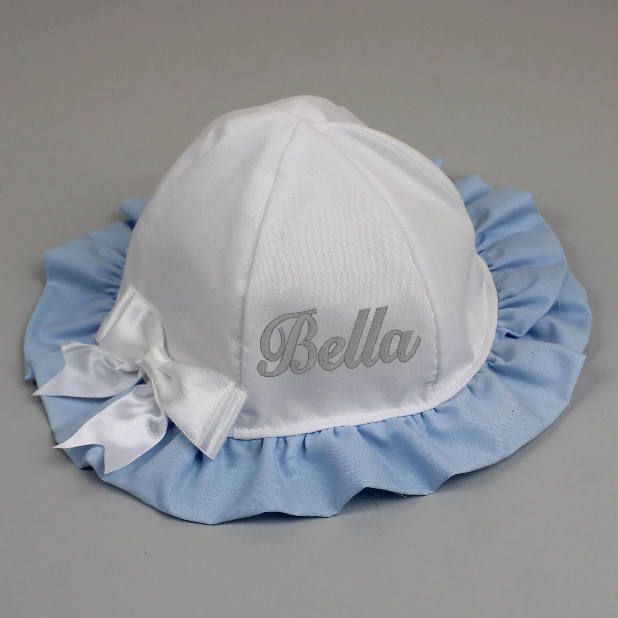 Personalised Baby Girls Sunhat - White and Blue