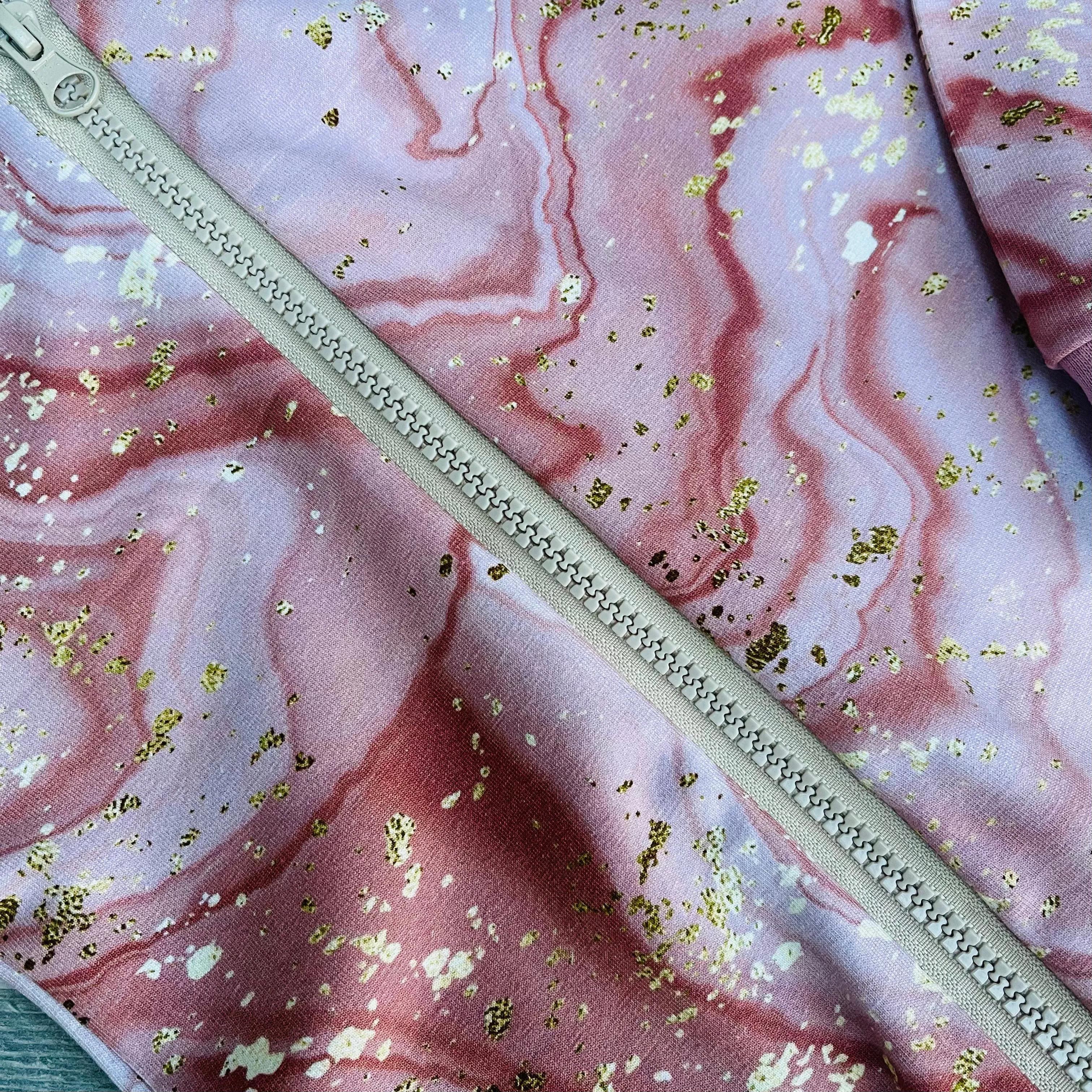 Pink & Gold Marble Zip Up Hooded All in One