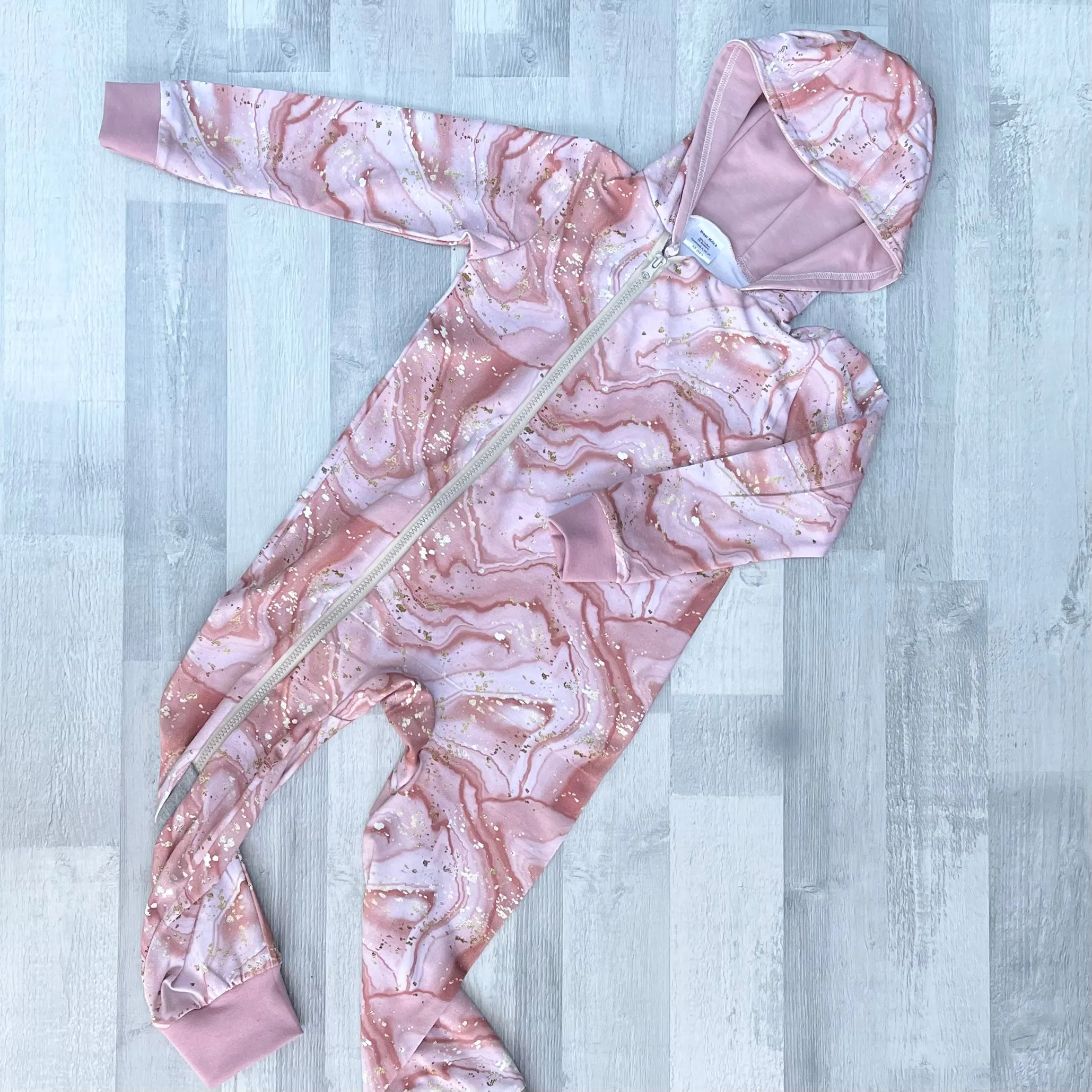 Pink & Gold Marble Zip Up Hooded All in One