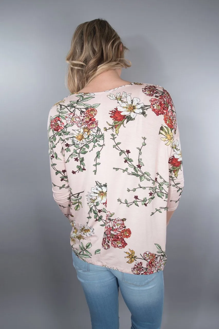 Pink Floral Knot Top