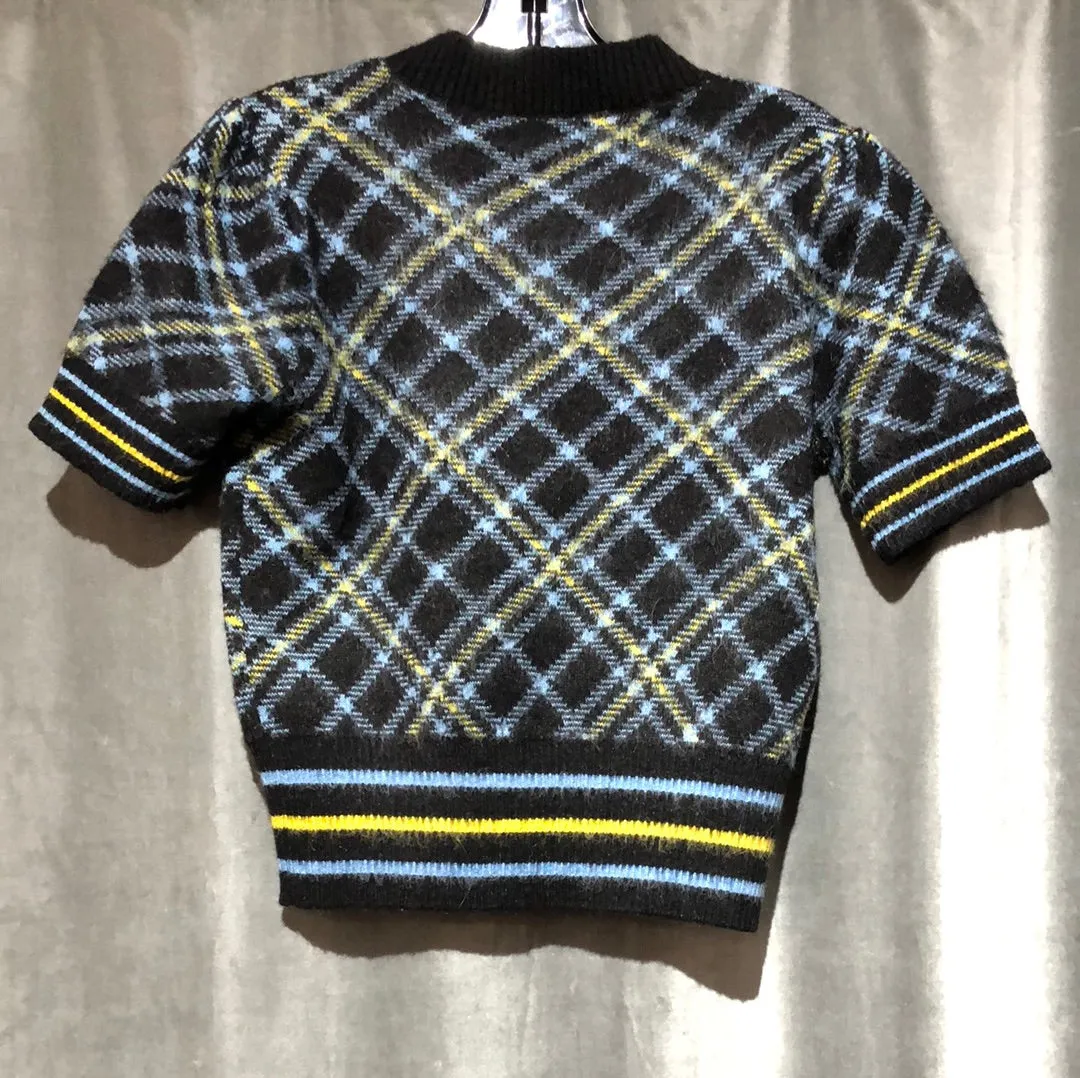 Pinko short sleeve argyle mohair sweater