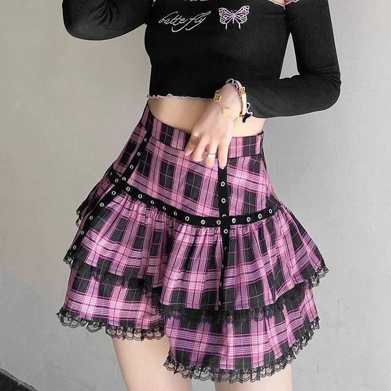 Plaid Pleated Mini Skirt Punk