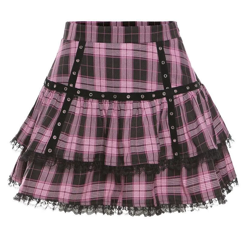 Plaid Pleated Mini Skirt Punk