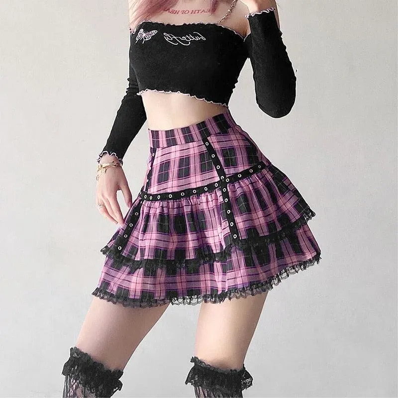Plaid Pleated Mini Skirt Punk