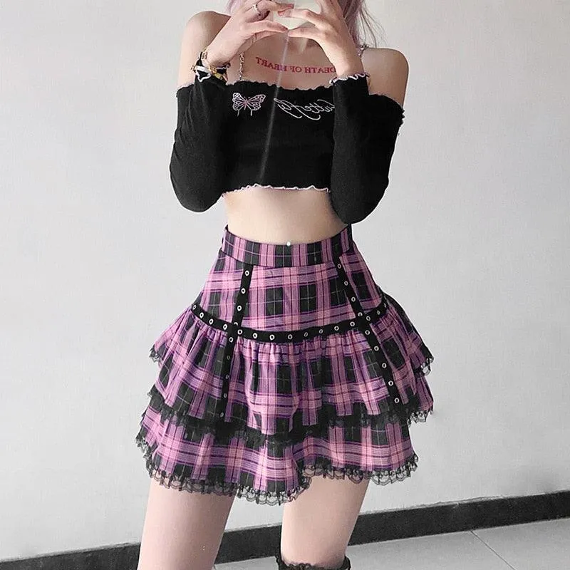 Plaid Pleated Mini Skirt Punk