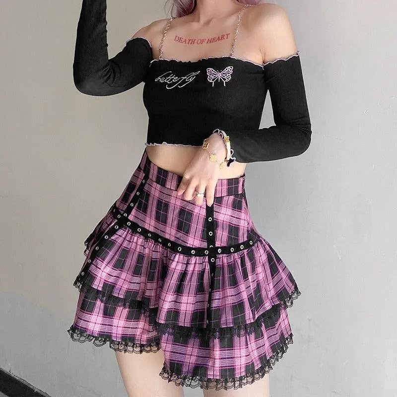 Plaid Pleated Mini Skirt Punk