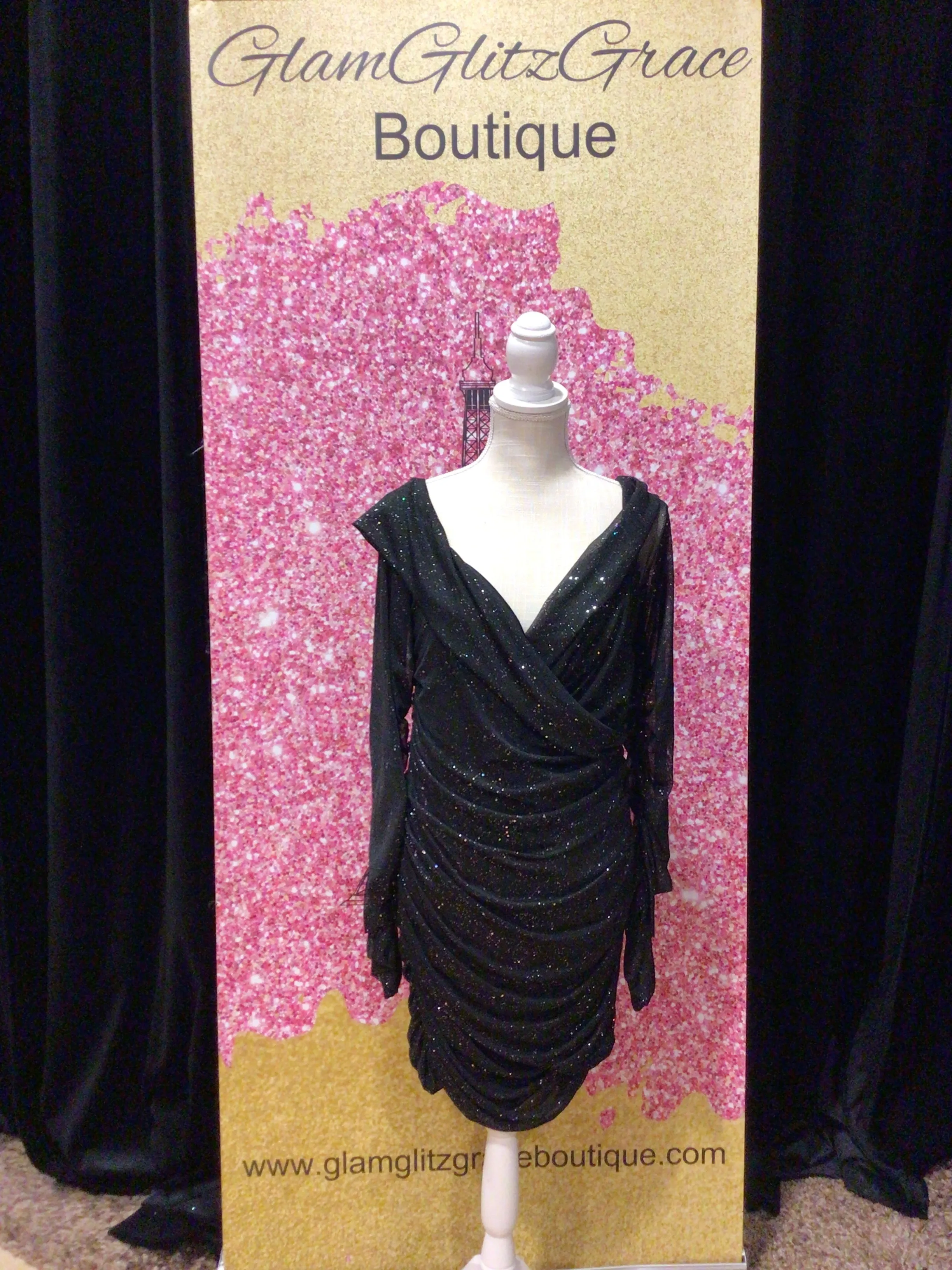 Plus Size Black Ruched Bling Midi Dress