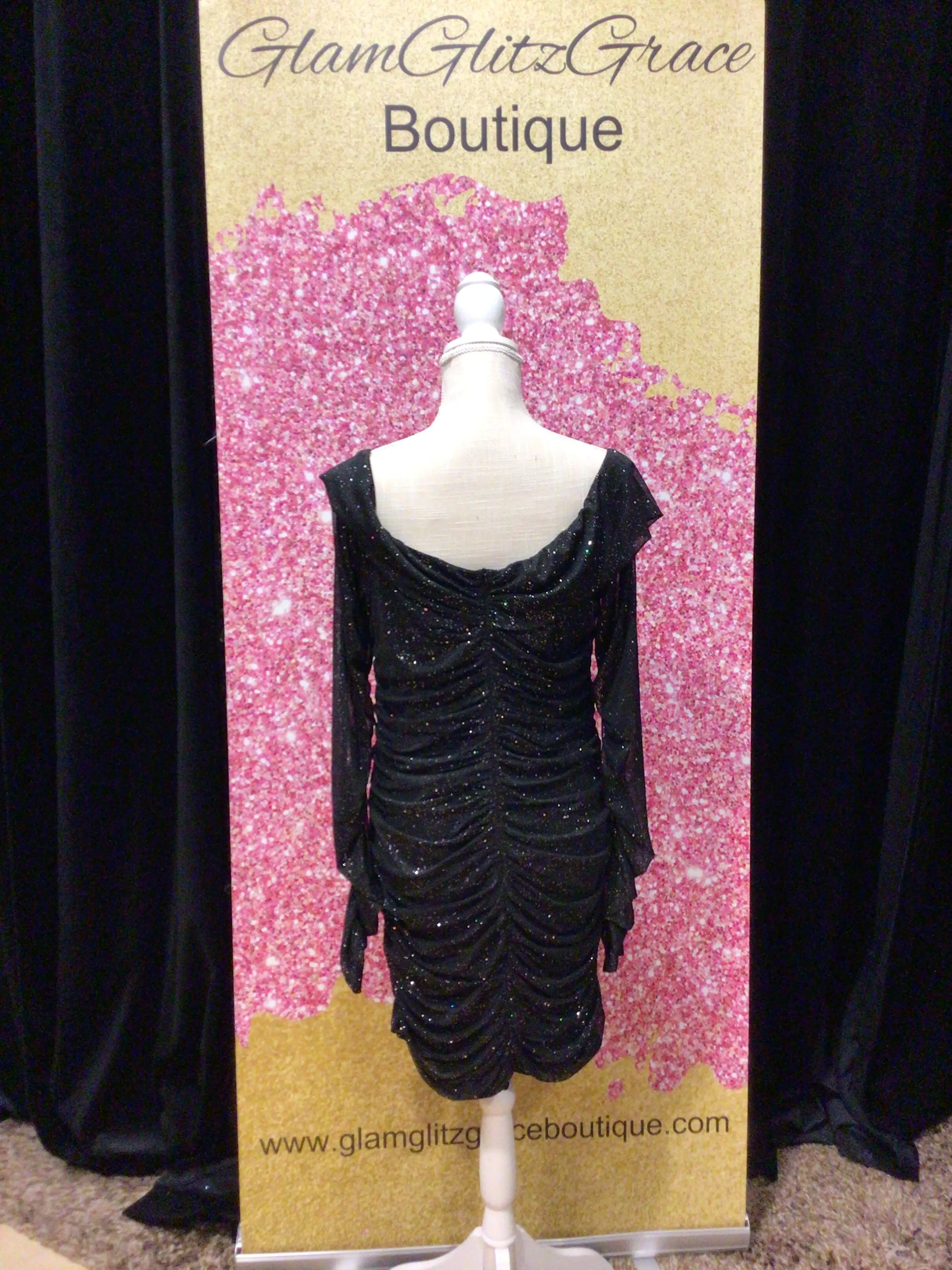 Plus Size Black Ruched Bling Midi Dress