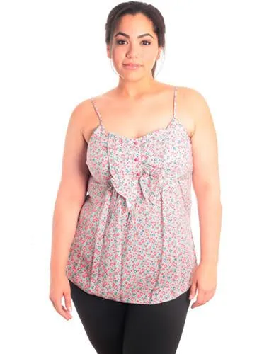 Plus Size Pink Floral Ruffled Tank