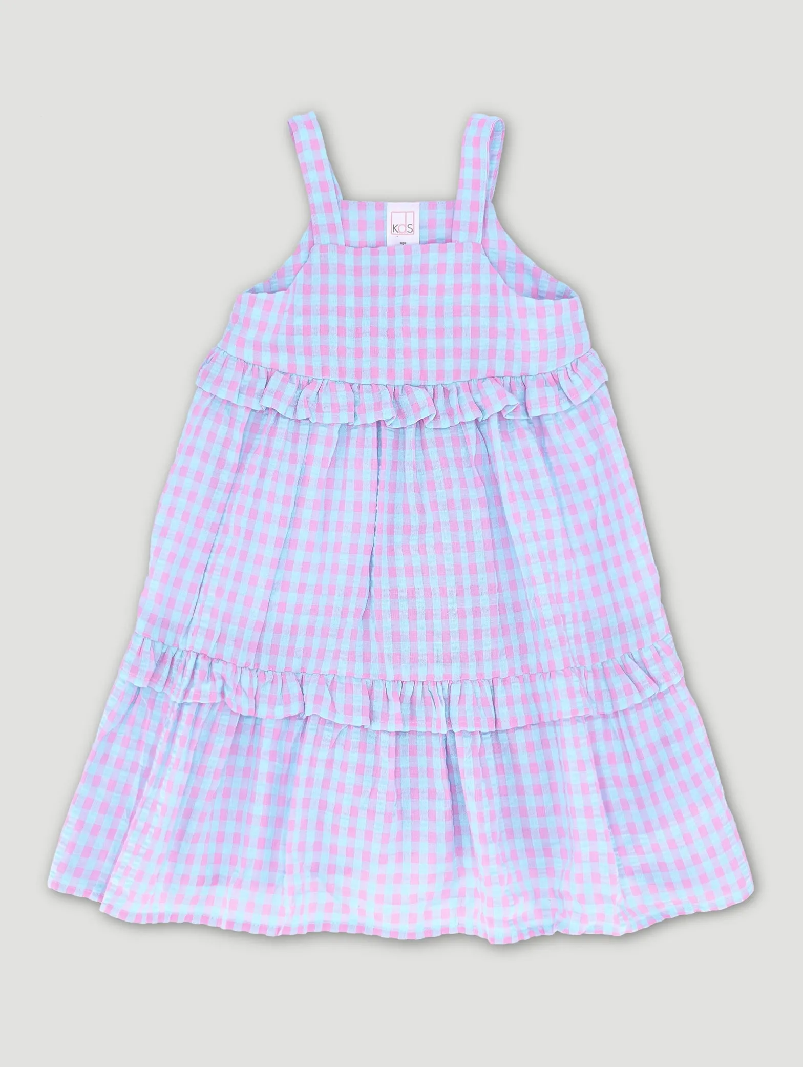 Pre-Girls Strappy Check Sun Dress - Blue/Pink
