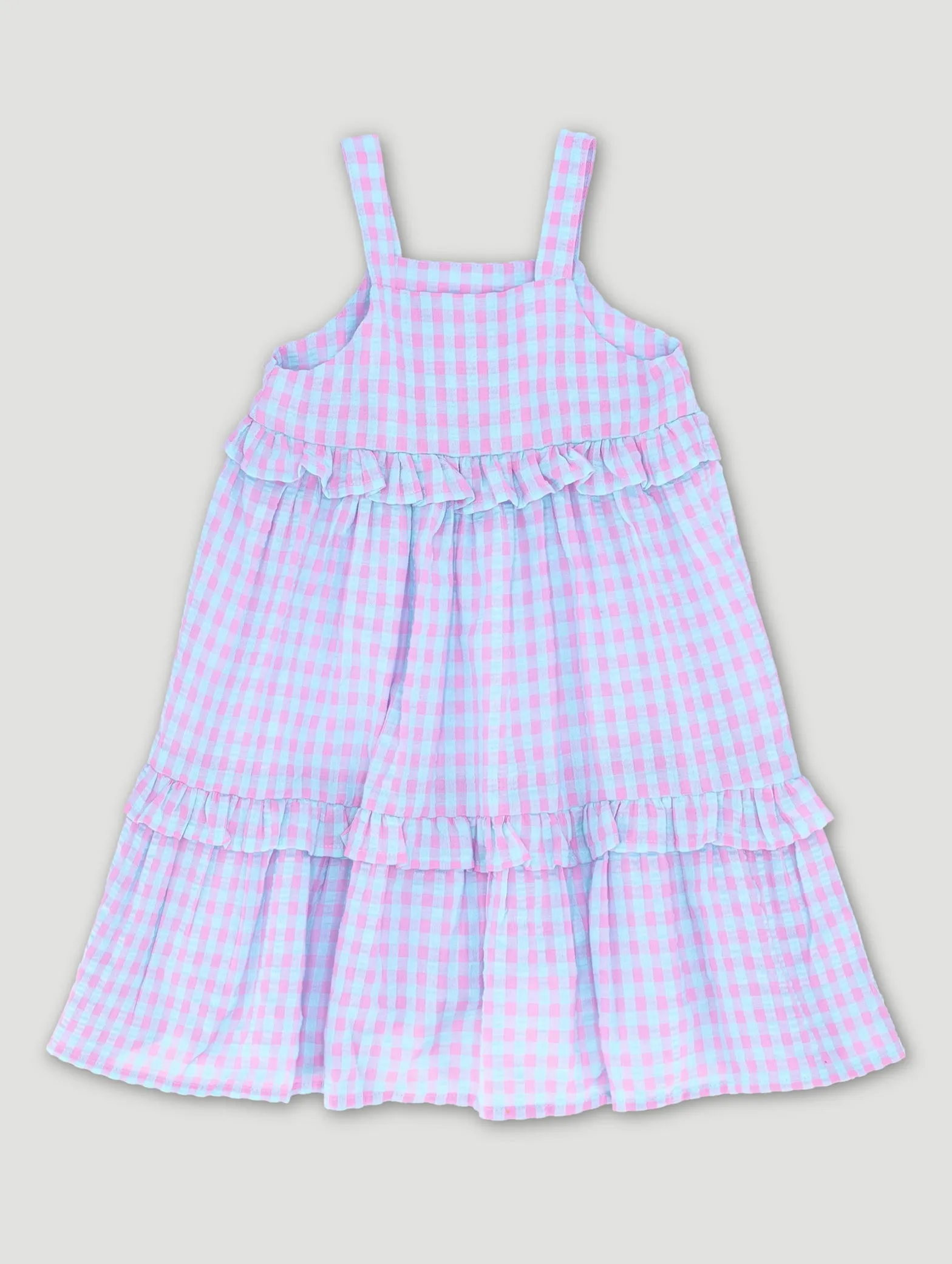 Pre-Girls Strappy Check Sun Dress - Blue/Pink