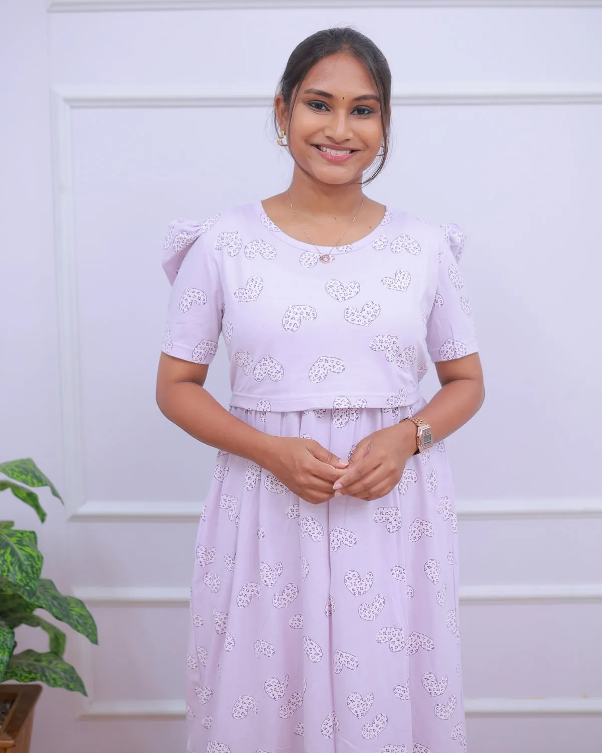 Premam | Zipless Maternity Dress - Puff Sleeves | Full Length Maxi