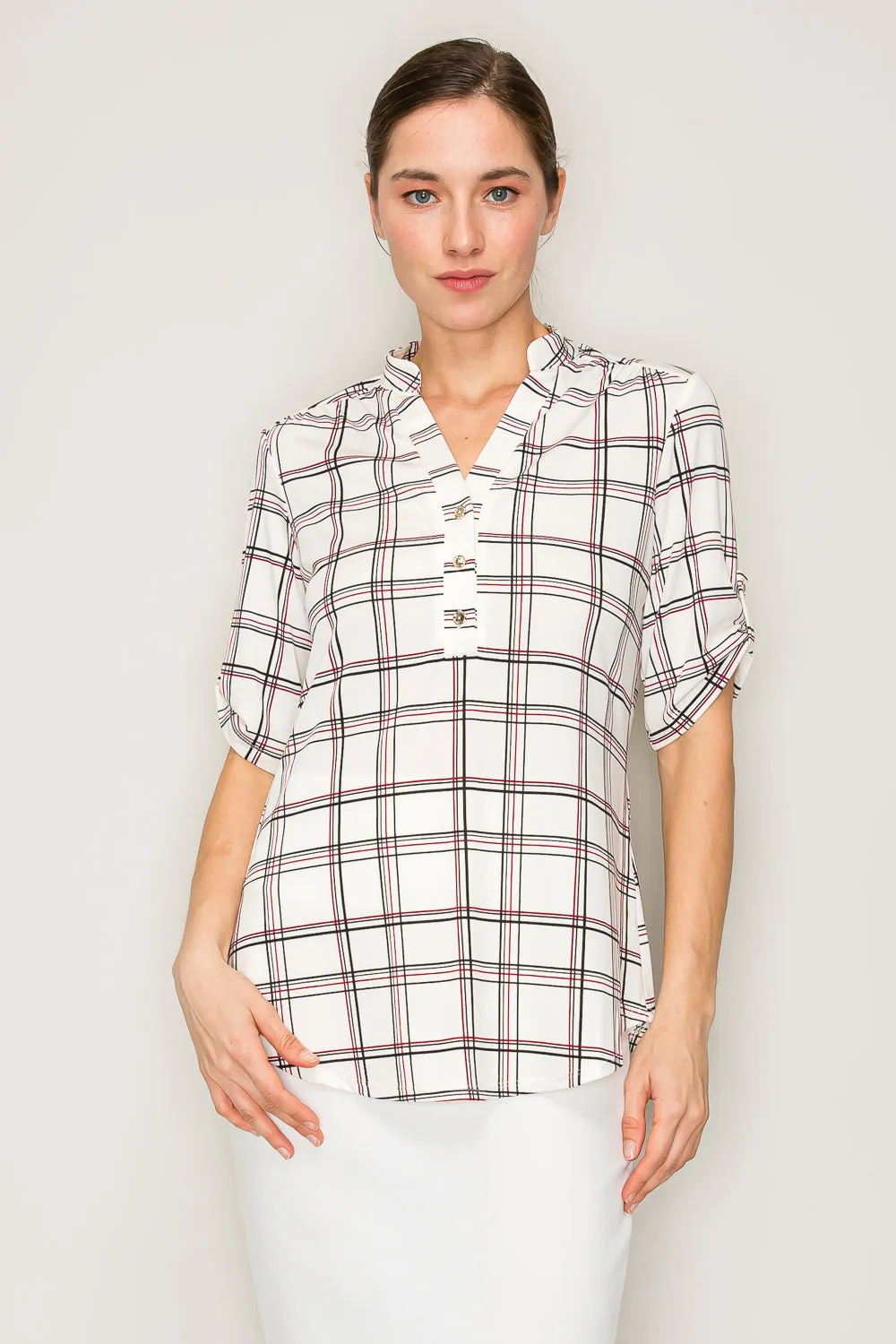 PRINTED BRUSHED HACCI CREW SIDE SLIT DOLMAN KNIT