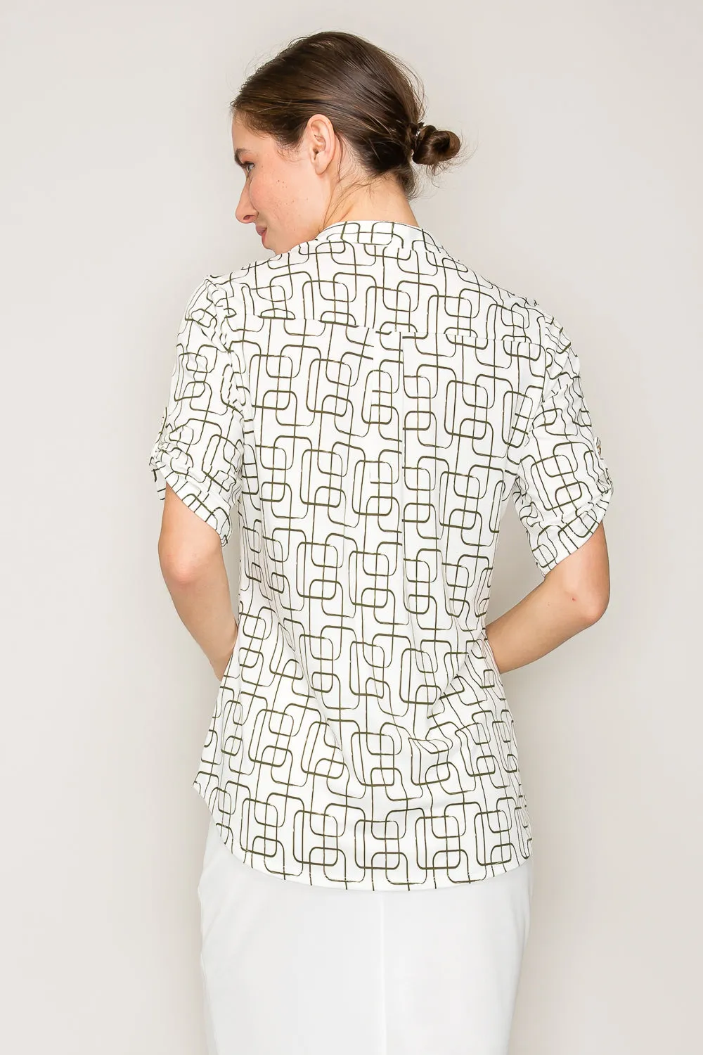 PRINTED BRUSHED HACCI CREW SIDE SLIT DOLMAN KNIT