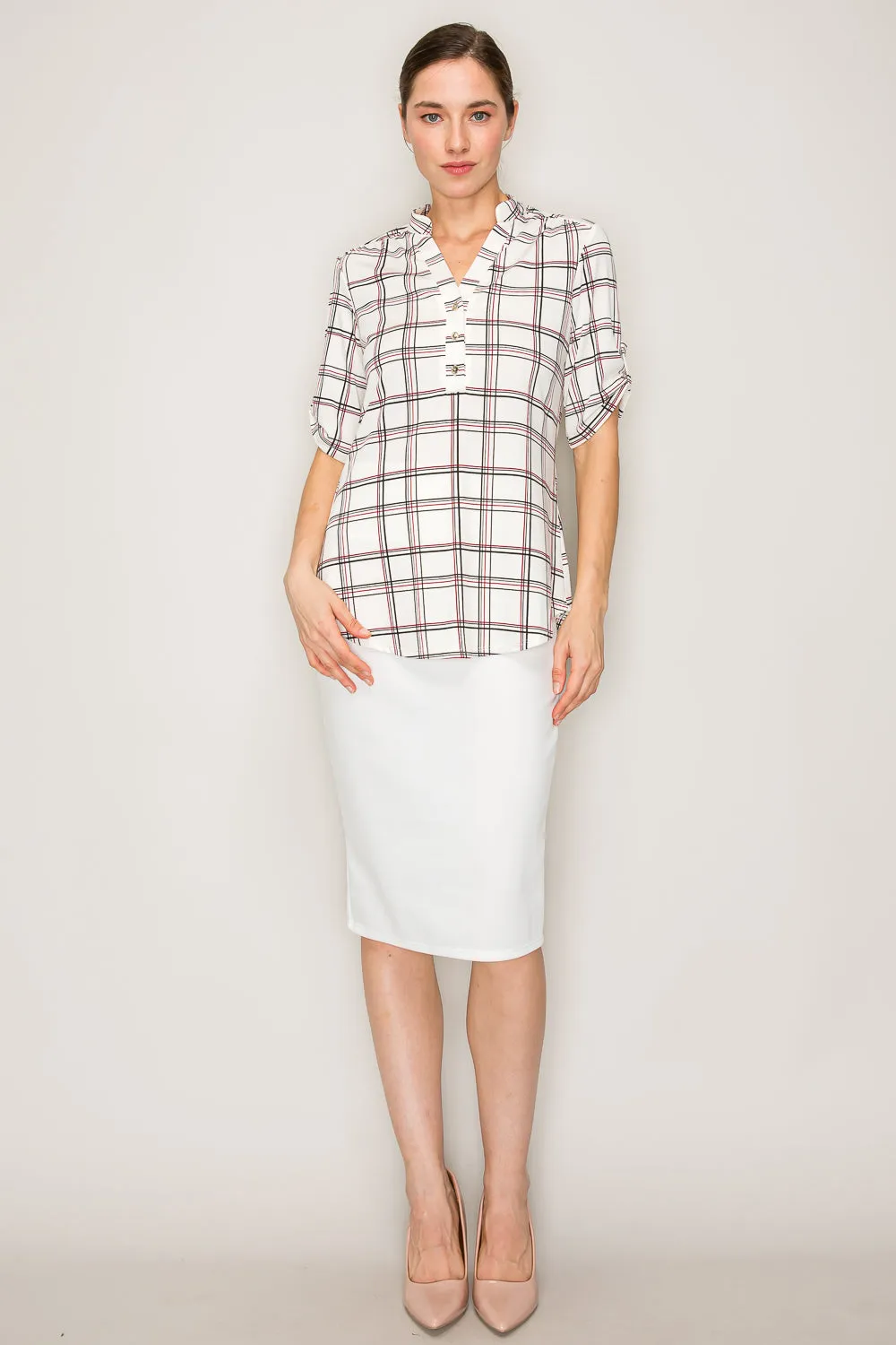 PRINTED BRUSHED HACCI CREW SIDE SLIT DOLMAN KNIT