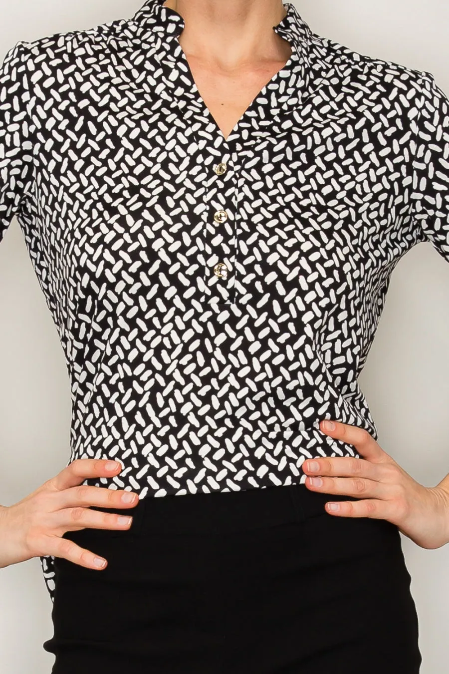 PRINTED BRUSHED HACCI CREW SIDE SLIT DOLMAN KNIT