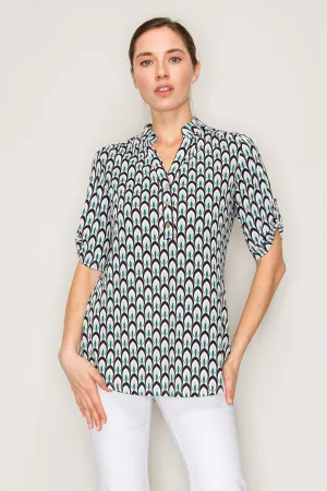 PRINTED BRUSHED HACCI CREW SIDE SLIT DOLMAN KNIT