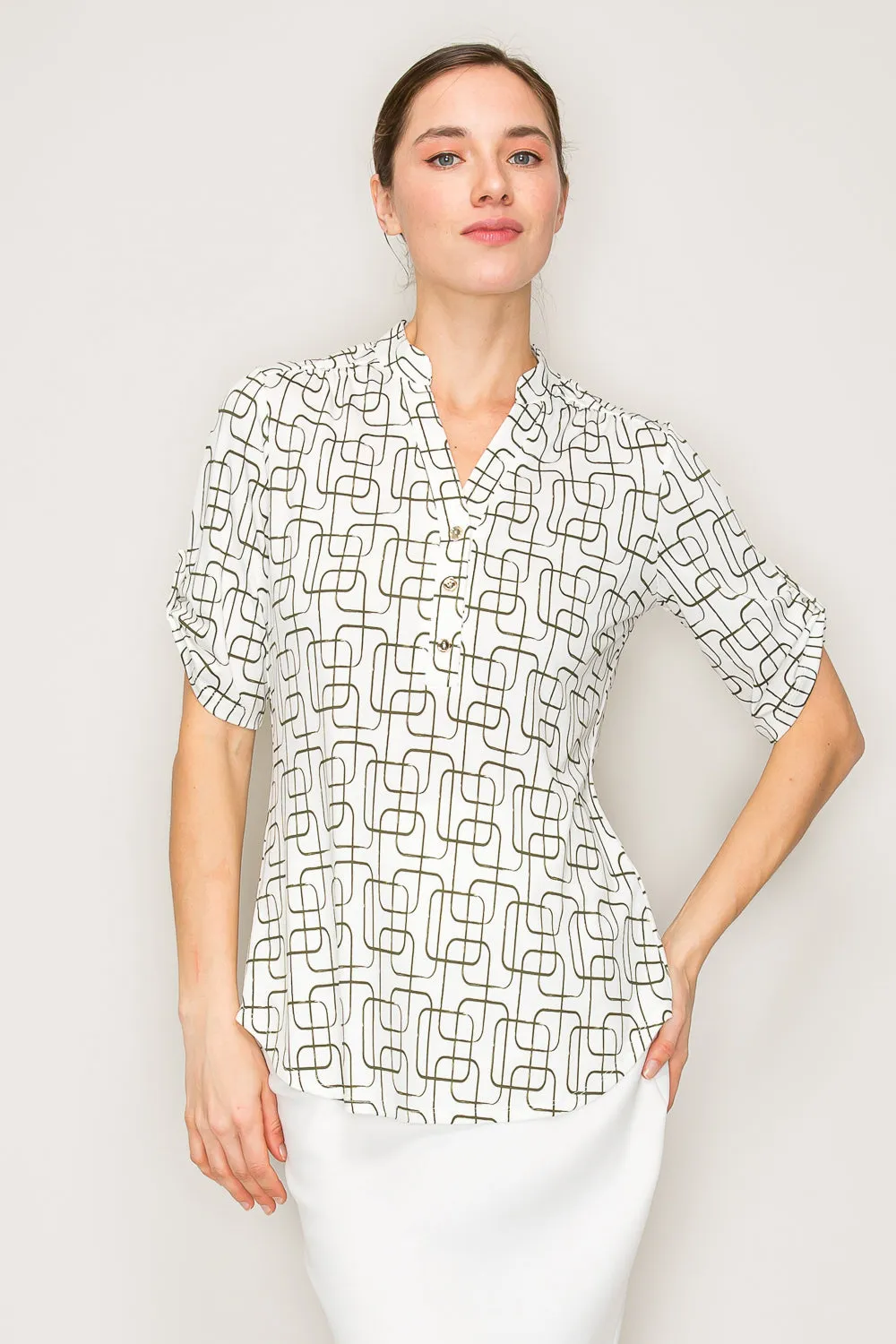 PRINTED BRUSHED HACCI CREW SIDE SLIT DOLMAN KNIT