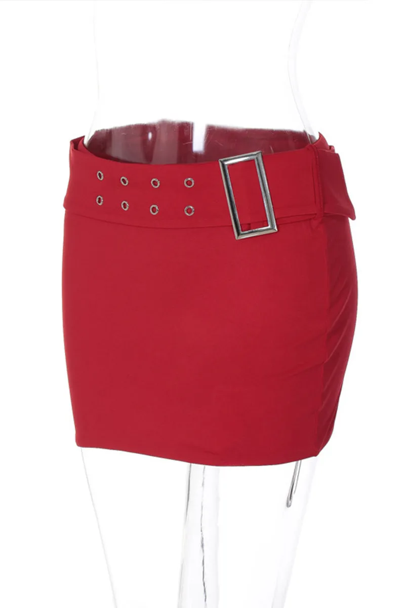 QS3183 Buckled Belt Mini Skirt