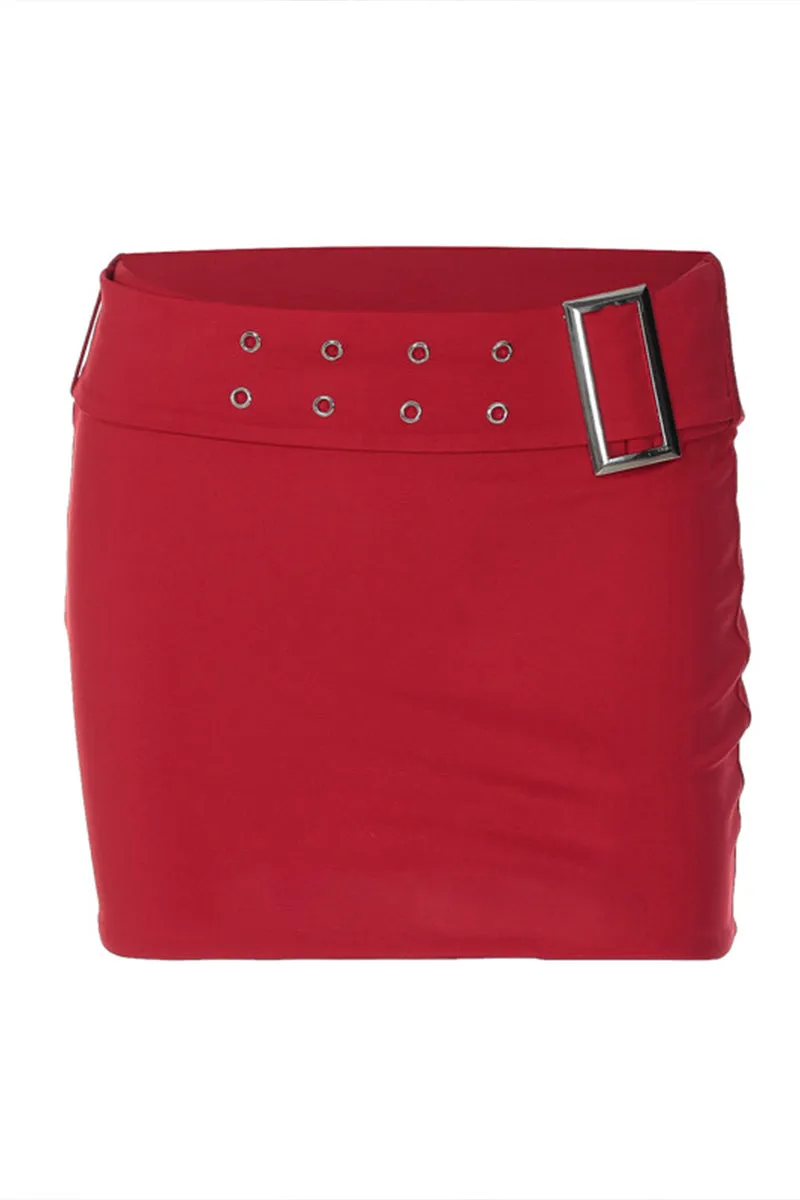 QS3183 Buckled Belt Mini Skirt