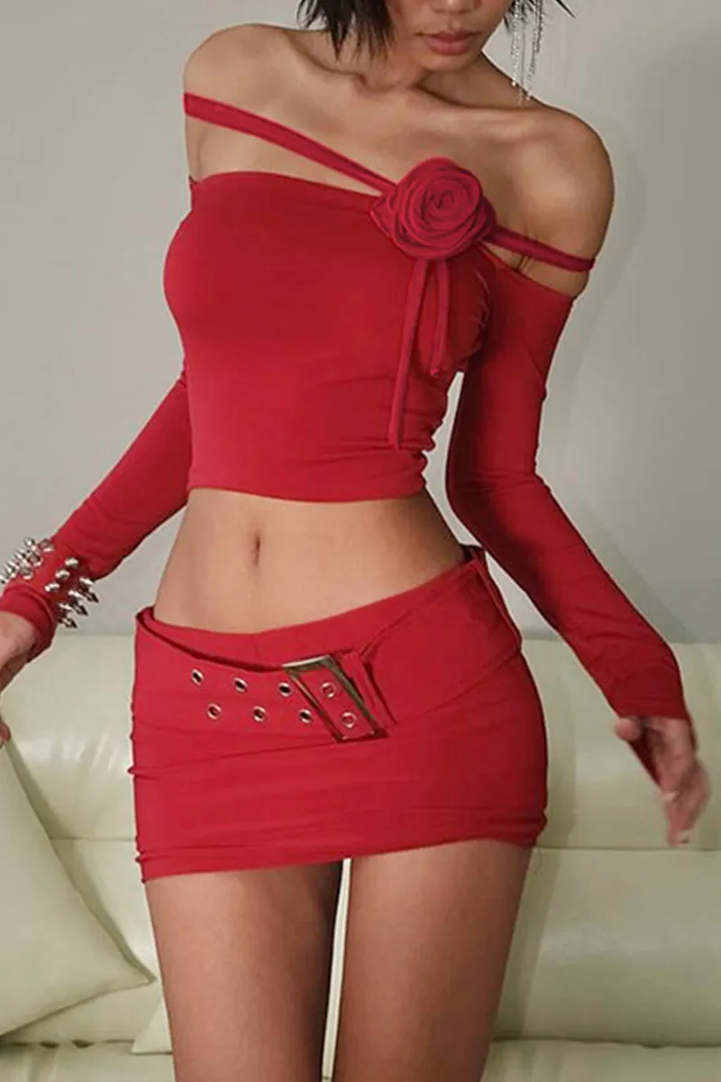 QS3183 Buckled Belt Mini Skirt